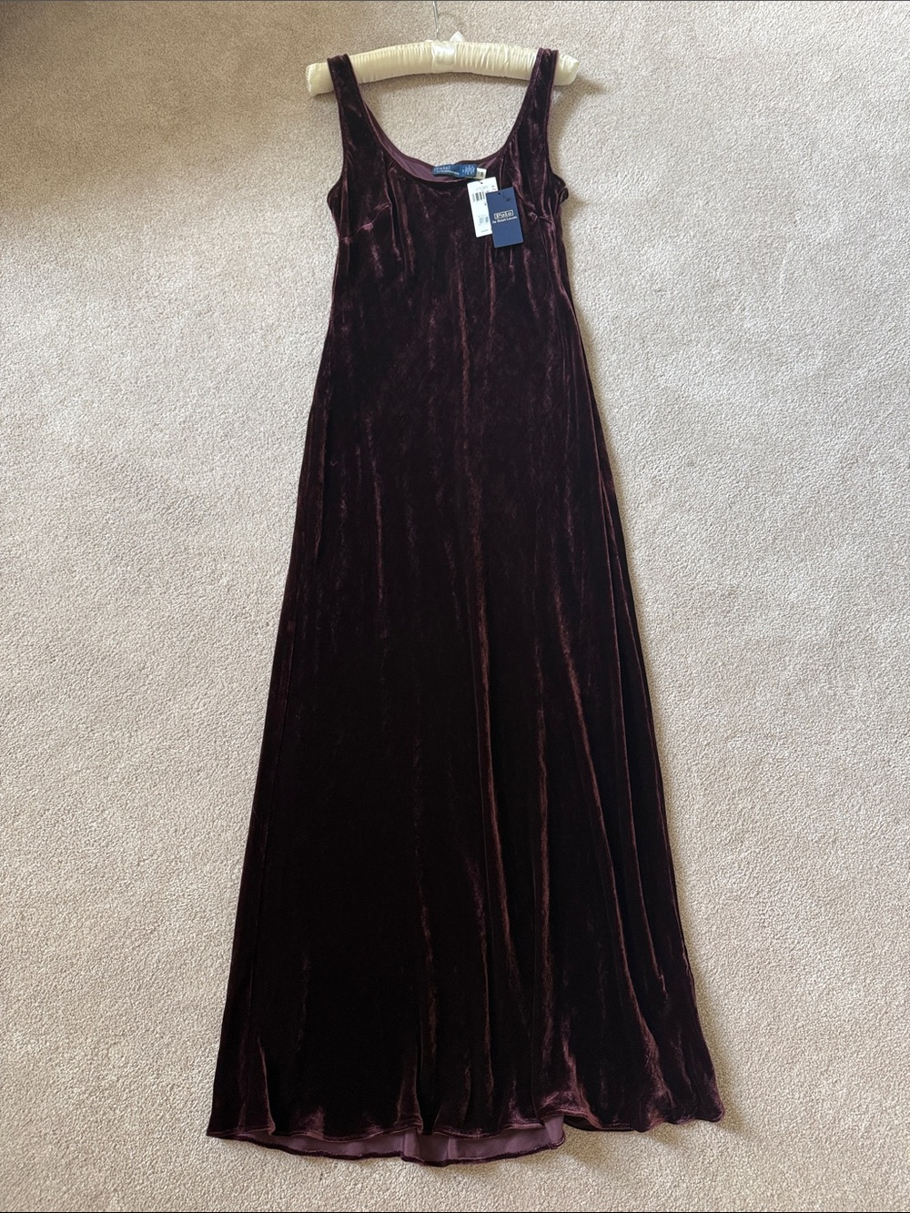 Ralph Lauren Velvet Column Gown in Harvard Wine